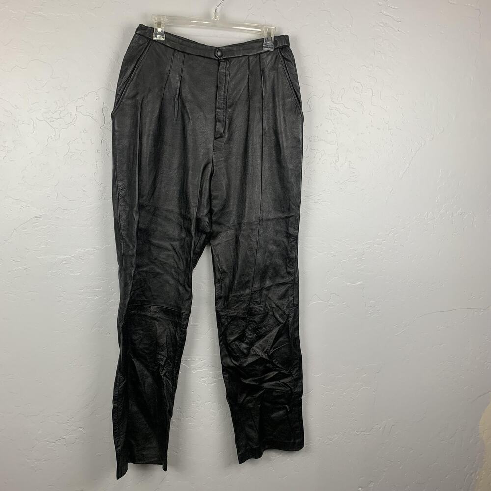 Vintage Aggie Georgette Leather Pants Womens 14 High Waist Pleated Trousers USA